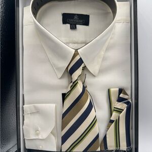 Vittorio cream Dress Shirt cream, blue, green, brown tie 16–16.5 34/35 NIP